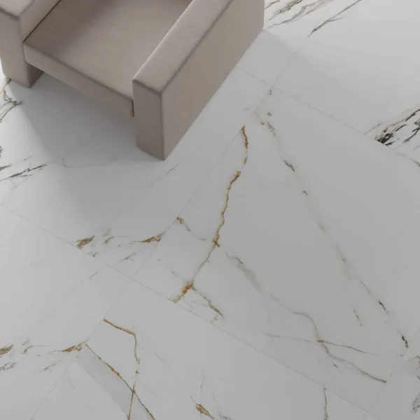 Espacio de la casa con azulejos efecto mármol en tonos neutros, colección Amber de Fanal
