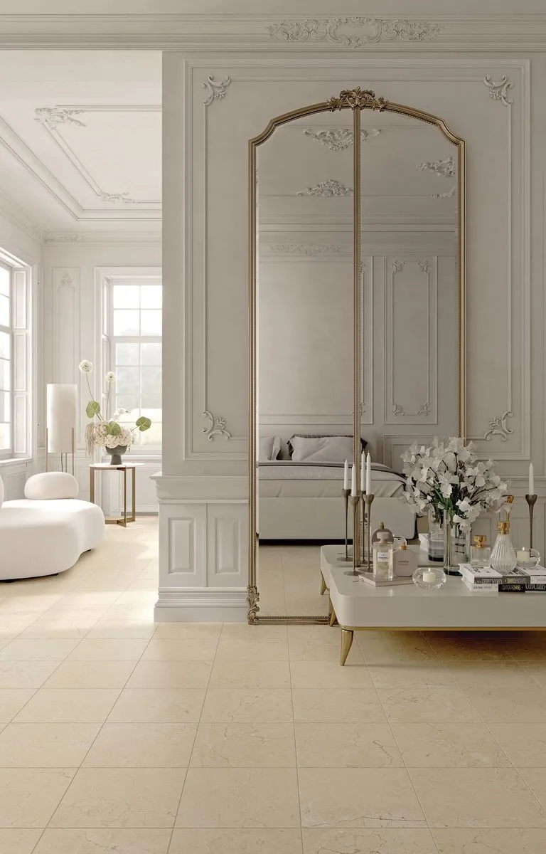 Espacio de la casa con azulejos efecto mármol en tonos cálidos, colección Classic marbles de Ribesalbes
