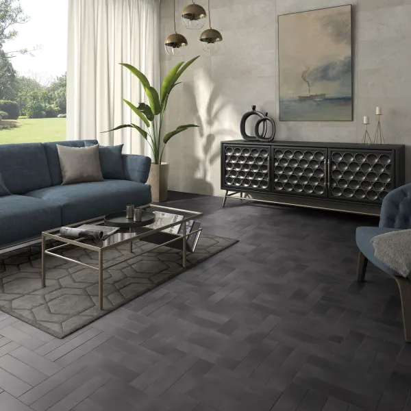 Espacio de la casa con azulejos efecto mármol en tonos neutros, colección Detroit de Aleluia