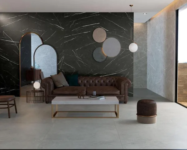 Espacio de la casa con azulejos efecto mármol en tonos neutros, colección Elite de TAU ceràmica