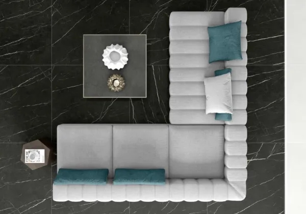 Espacio de la casa con azulejos efecto mármol en tonos neutros, colección Elite de TAU ceràmica