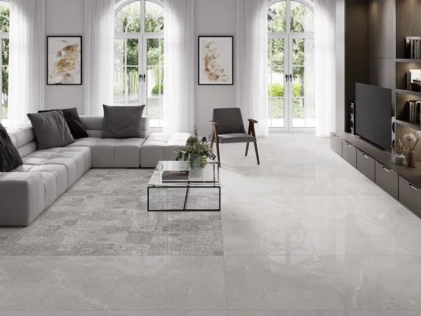 Espacio de la casa con azulejos efecto mármol en tonos neutros, colección Lord de Fanal