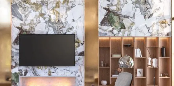 Espacio de la casa con azulejos efecto mármol en tonos cálidos, colección Paris de Magnífica
