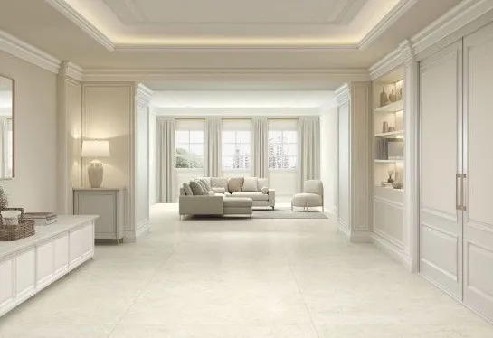 Espacio de la casa con azulejos efecto mármol, colección Perlino de Apavisa