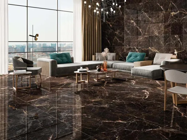 Espacio de la casa con azulejos efecto mármol en tonos cálidos, colección Windsor de Fanal