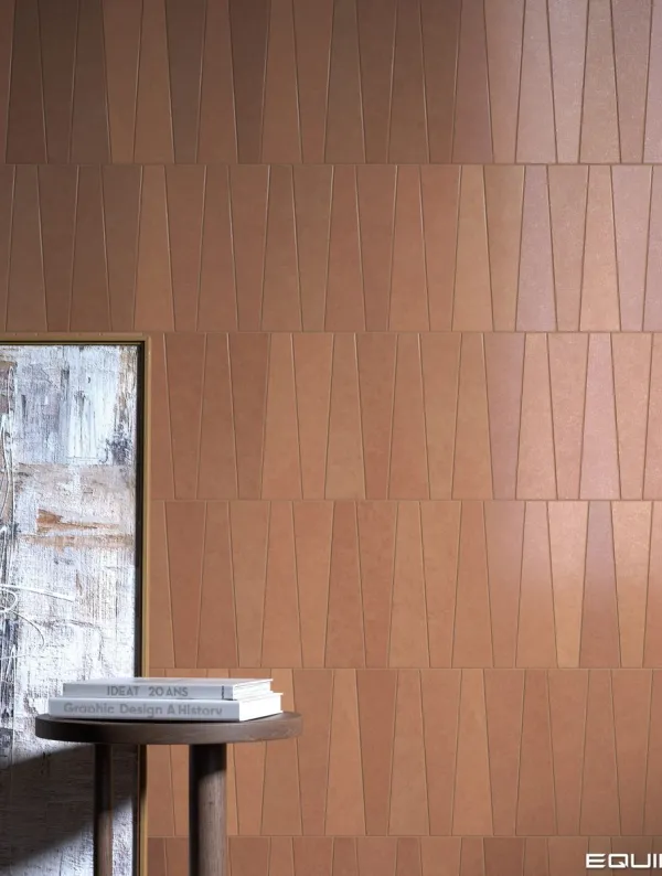 Espacio de la casa con azulejos efecto monocolor en tonos cálidos, colección Bamboo de Equipe