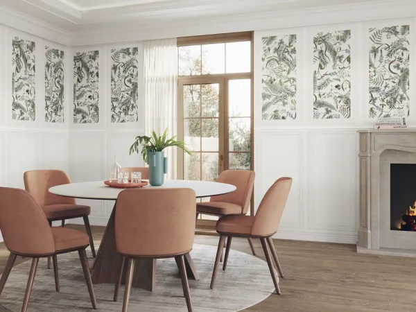 Espacio de la casa con azulejos efecto monocolor en tonos cálidos, colección Bellagio de Ape
