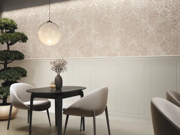 Espacio de la casa con azulejos efecto monocolor en tonos cálidos, colección Bellagio de Ape