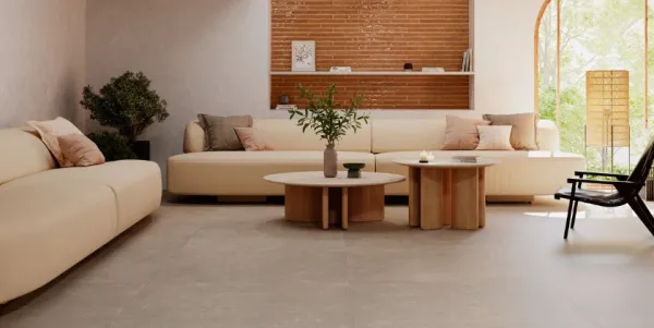 Espacio de la casa con azulejos efecto monocolor en tonos cálidos, colección Cartuja de Grespania