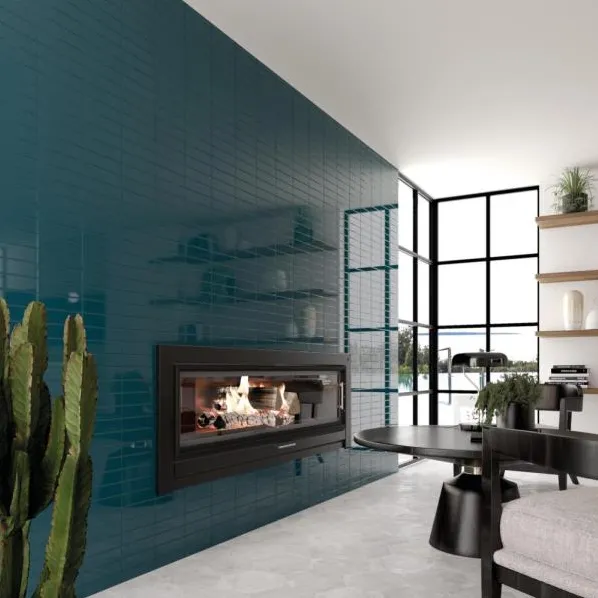 Espacio de la casa con azulejos efecto monocolor en tonos fríos, colección Costa nova de Equipe