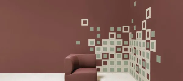 Espacio de la casa con azulejos efecto monocolor en tonos cálidos, colección In & out de Harmony