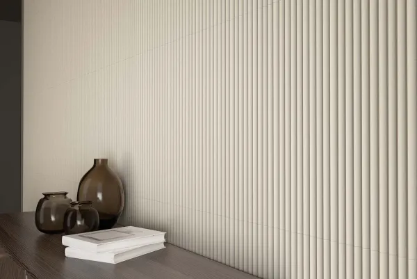 Espacio de la casa con azulejos efecto monocolor en tonos cálidos, colección Tornares de TAU ceràmica