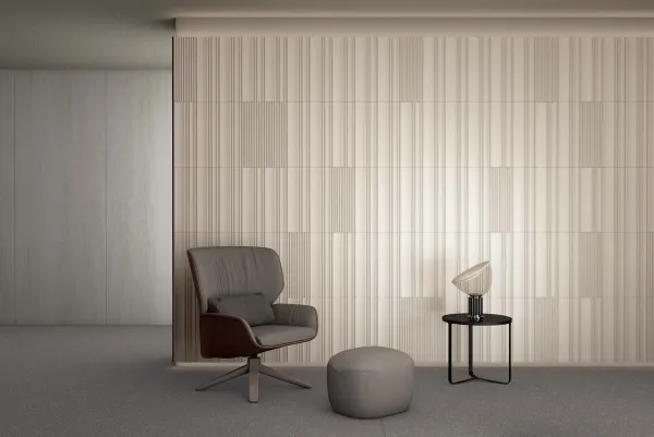 Espacio de la casa con azulejos efecto monocolor en tonos cálidos, colección Tornares de TAU ceràmica