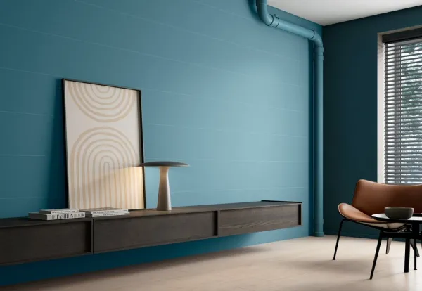 Espacio de la casa con azulejos efecto monocolor en tonos fríos, colección Vogue de Argenta