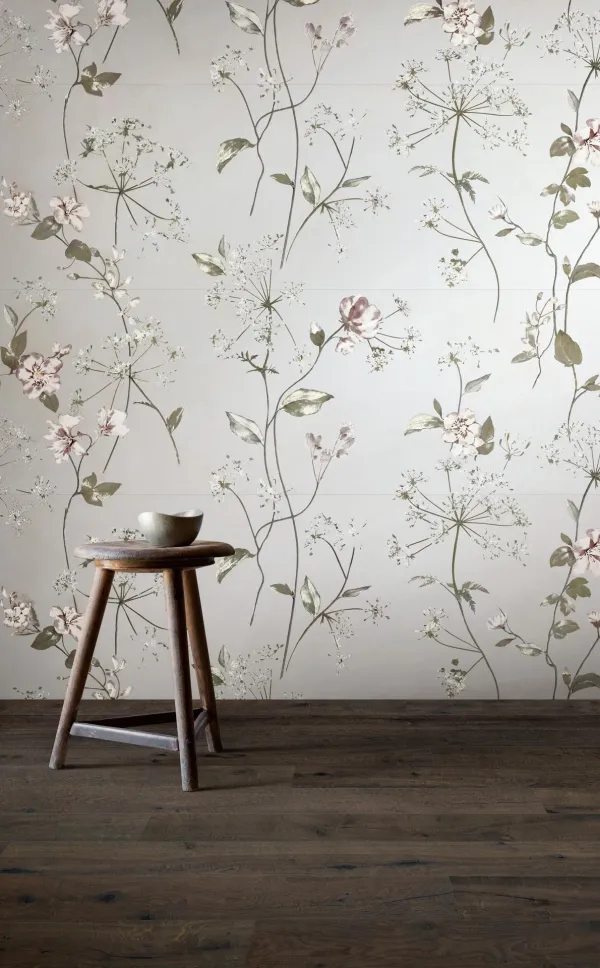 Espacio de la casa con azulejos efecto monocolor en tonos neutros, colección White deco de Marazzi