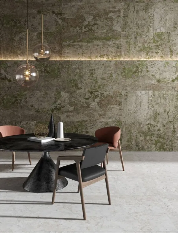 Espacio de la casa con azulejos efecto óxido, colección Evoke de Aparici