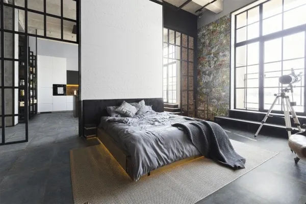 Espacio de la casa con azulejos efecto óxido, colección Flamed de Aparici