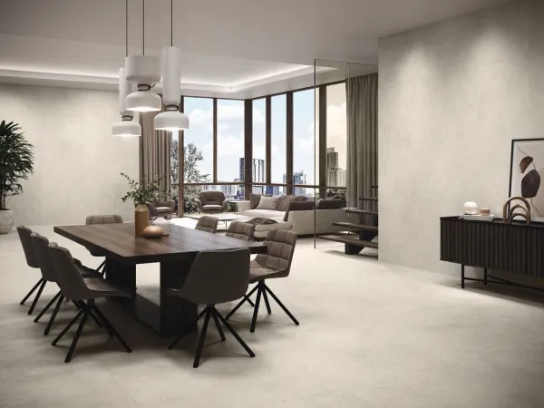 Espacio de la casa con azulejos efecto piedra, colección Asphalt de Baldocer