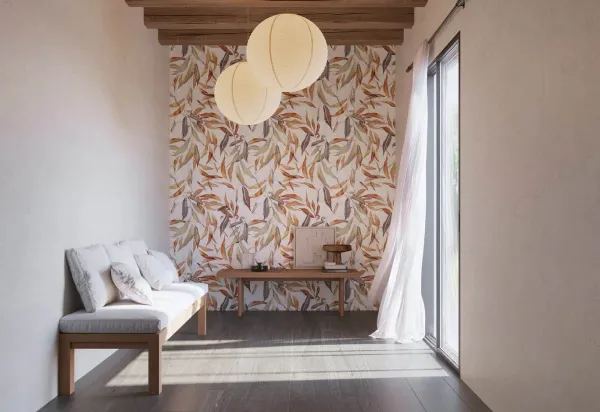 Espacio de la casa con azulejos efecto piedra en tonos cálidos, colección Cambria de TAU ceràmica