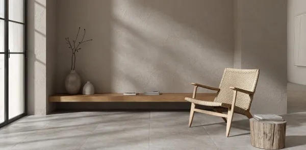 Espacio de la casa con azulejos efecto piedra, colección Clunia de Argenta