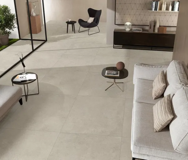 Espacio de la casa con azulejos efecto piedra, colección Couvet stone de Mikonos