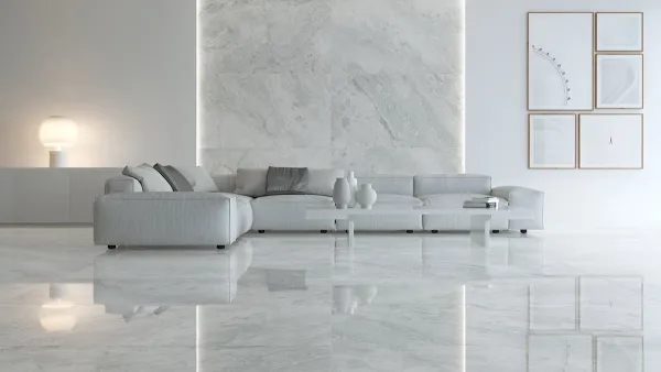 Espacio de la casa con azulejos efecto piedra en tonos neutros, colección Dreamy de Museum