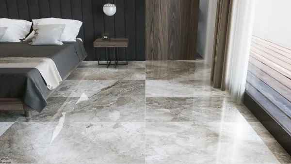 Espacio de la casa con azulejos efecto piedra en tonos neutros, colección Dreamy de Museum