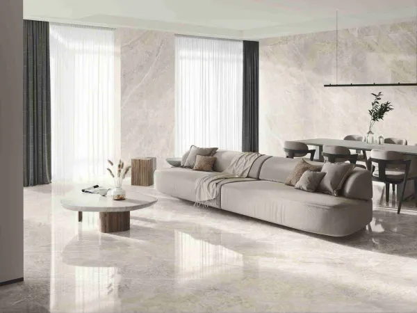 Espacio de la casa con azulejos efecto piedra en tonos neutros, colección Electra de Baldocer