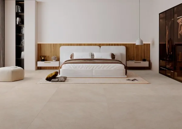 Espacio de la casa con azulejos efecto piedra en tonos cálidos, colección Formentor de Cristacer