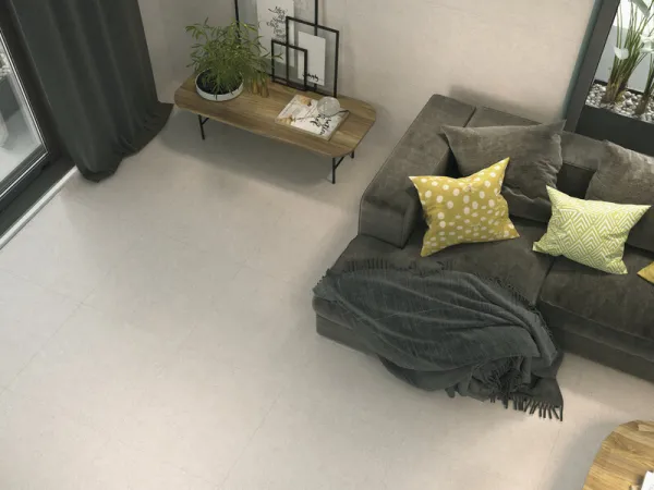Espacio de la casa con azulejos efecto piedra en tonos neutros, colección Granite de Cifre