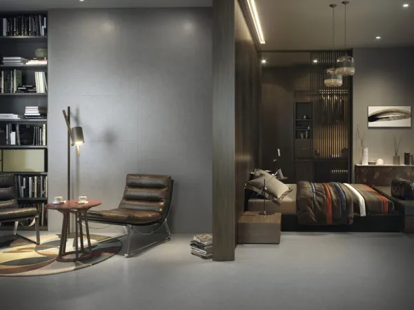 Espacio de la casa con azulejos efecto piedra en tonos neutros, colección Granite de Cifre