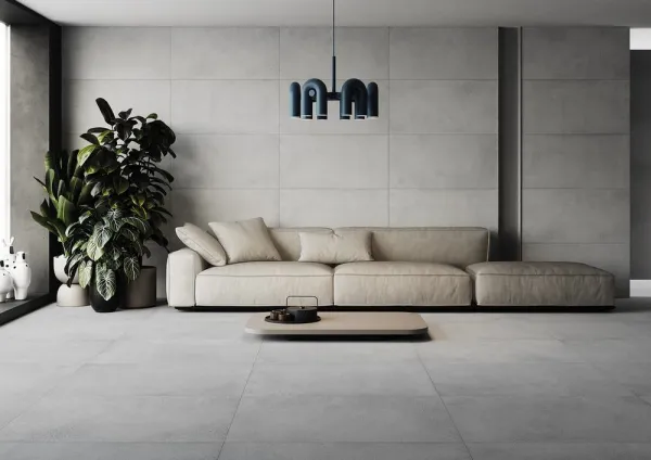 Espacio de la casa con azulejos efecto piedra en tonos neutros, colección Harlem de Metropol