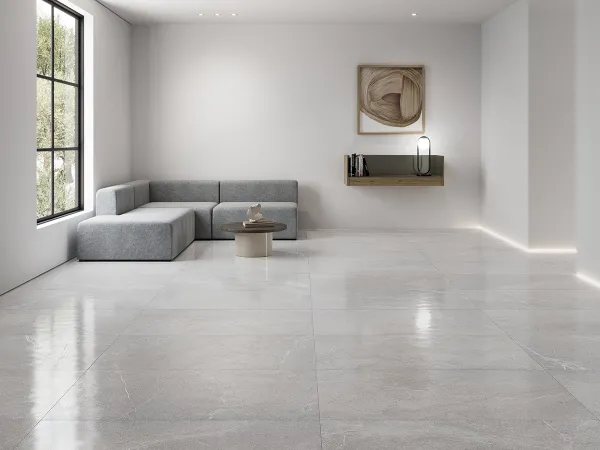 Espacio de la casa con azulejos efecto piedra en tonos neutros, colección Lucca de Peronda