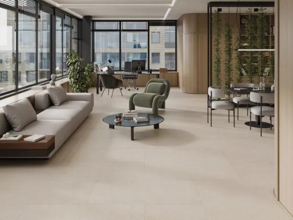 Espacio de la casa con azulejos efecto piedra en tonos cálidos, colección Madison de Fanal