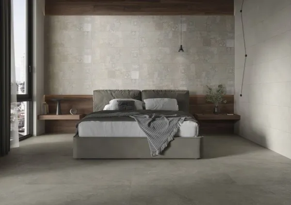 Espacio de la casa con azulejos efecto piedra en tonos neutros, colección Munich de Cifre