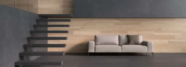 Espacio de la casa con azulejos efecto piedra, colección Nordby de Undefasa