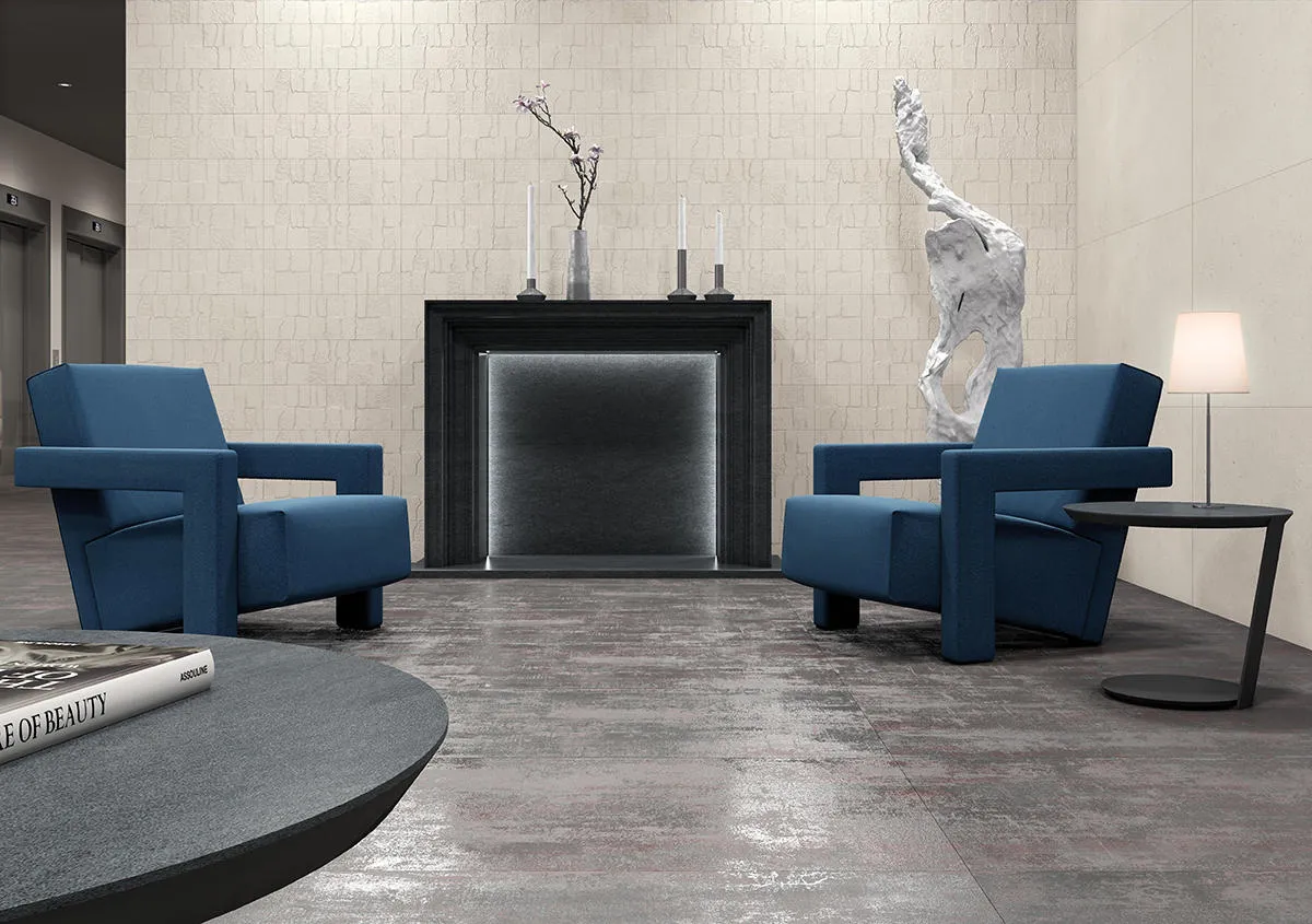 Espacio de la casa con azulejos efecto piedra, colección Palomastone de TAU ceràmica