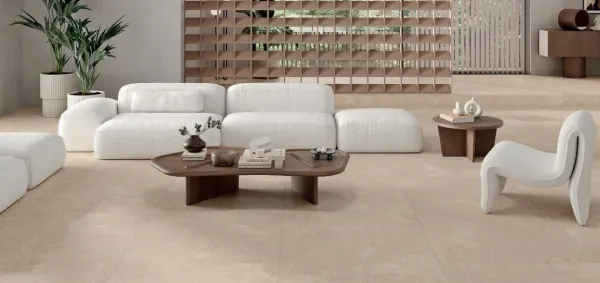 Espacio de la casa con azulejos efecto piedra en tonos cálidos, colección Portum de Vitacer