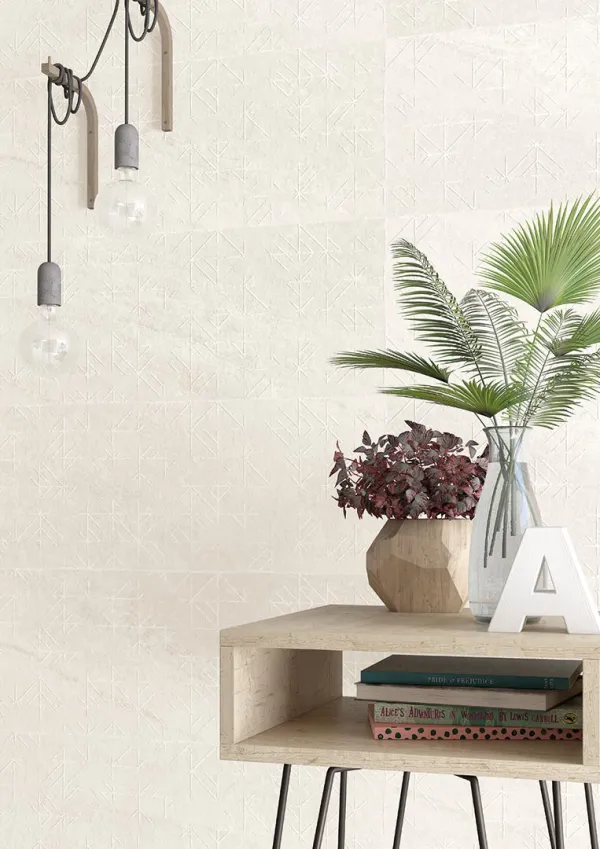 Espacio de la casa con azulejos efecto piedra, colección Rho de Vives