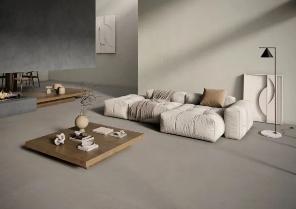Espacio de la casa con azulejos efecto piedra, colección Rift de Cifre