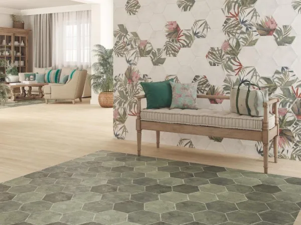 Espacio de la casa con azulejos efecto piedra, colección Saona de Durstone
