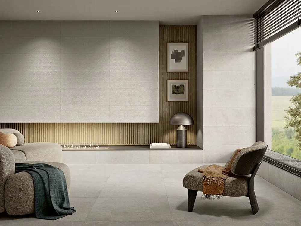 Espacio de la casa con azulejos efecto piedra, colección Sense de Love Tiles