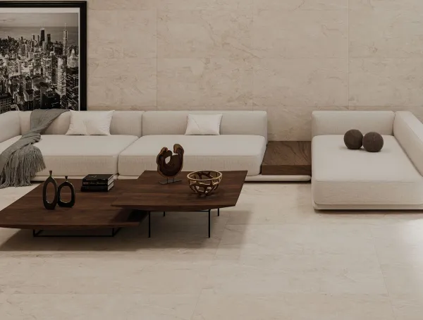 Espacio de la casa con azulejos efecto piedra en tonos cálidos, colección Taran de Metropol