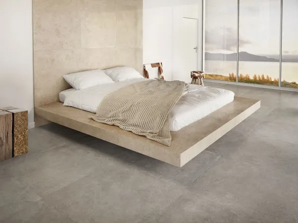 Espacio de la casa con azulejos efecto piedra, colección Terme de Durstone