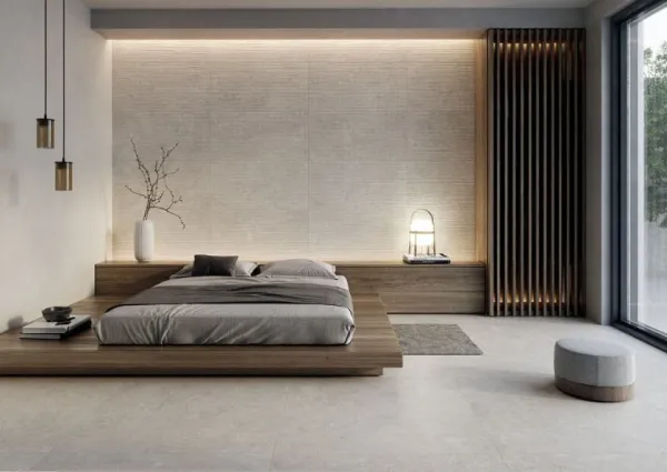Espacio de la casa con azulejos efecto piedra, colección Versa de Peronda