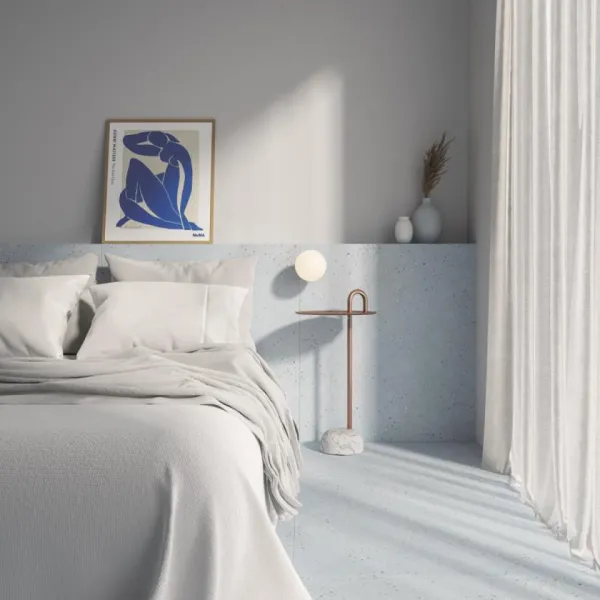 Espacio de la casa con azulejos efecto terrazo en tonos neutros, colección Sensa de Harmony