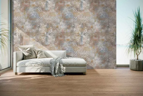 Espacio de la casa con azulejos efecto textil en tonos cálidos, colección Persian de Grespania