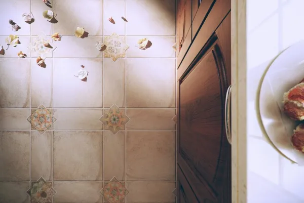 Cocina con azulejos efecto barro en tonos cálidos, colección Piemonte de Natucer