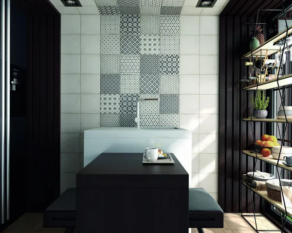 Cocina con azulejos efecto cemento, colección Art nouveau de Equipe