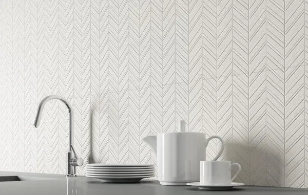 Cocina con azulejos efecto cemento en tonos neutros, colección Atrio de Mikonos